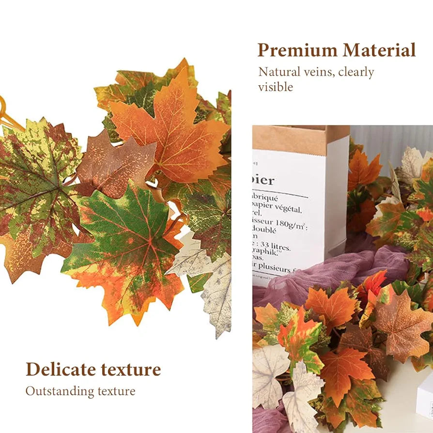 HASTHIP® 175CM/5.7FT Fall Leaves Garland, Fall Garland for Mantel, Artificial Maple Leaves Hanging Vine, Thanksgiving Halloween Garlands Leaf Decorations, Autumn Decorations for Home